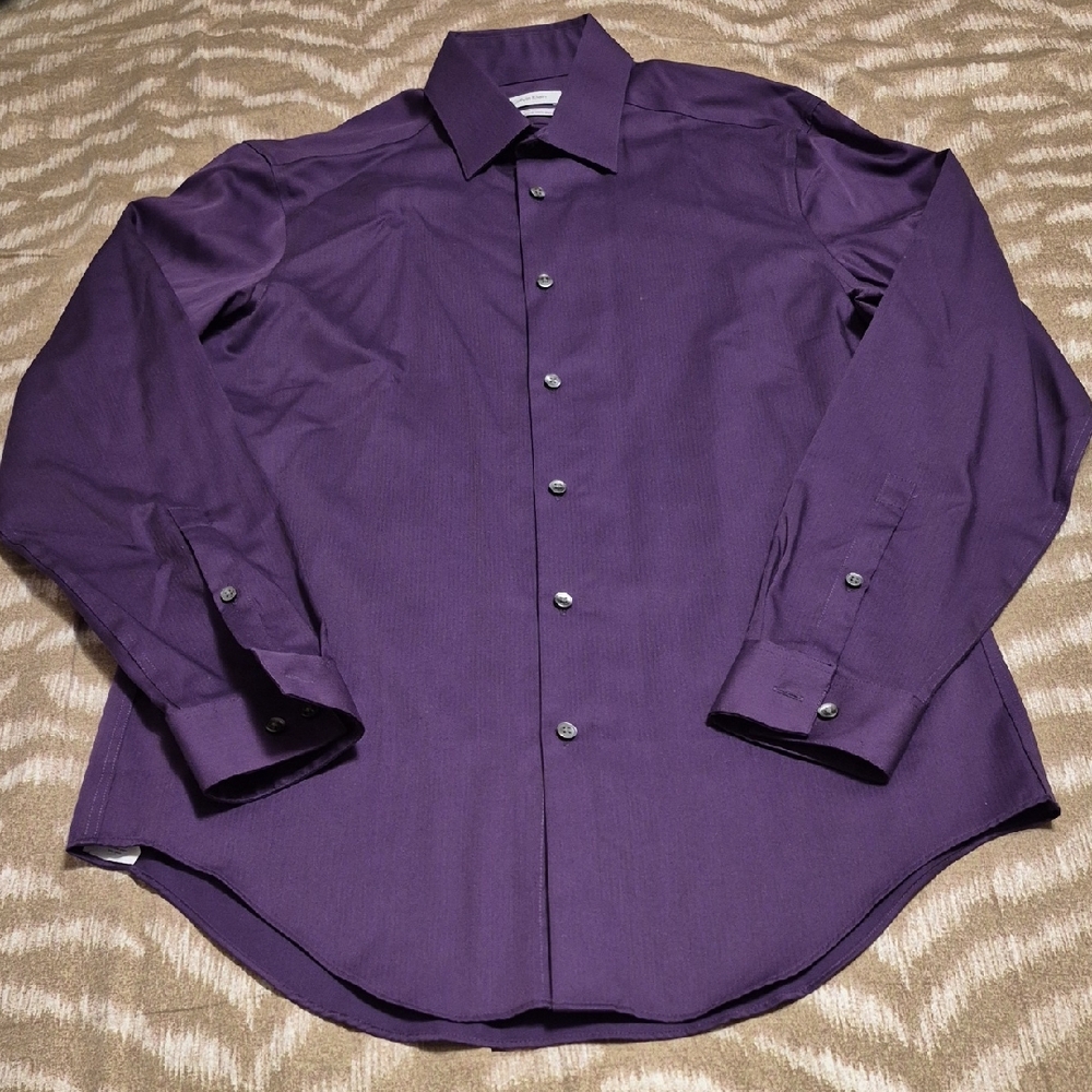 Calvin Klein Deep Purple Slim Fit Long-Sleeve Dress Shirt 15 32/33